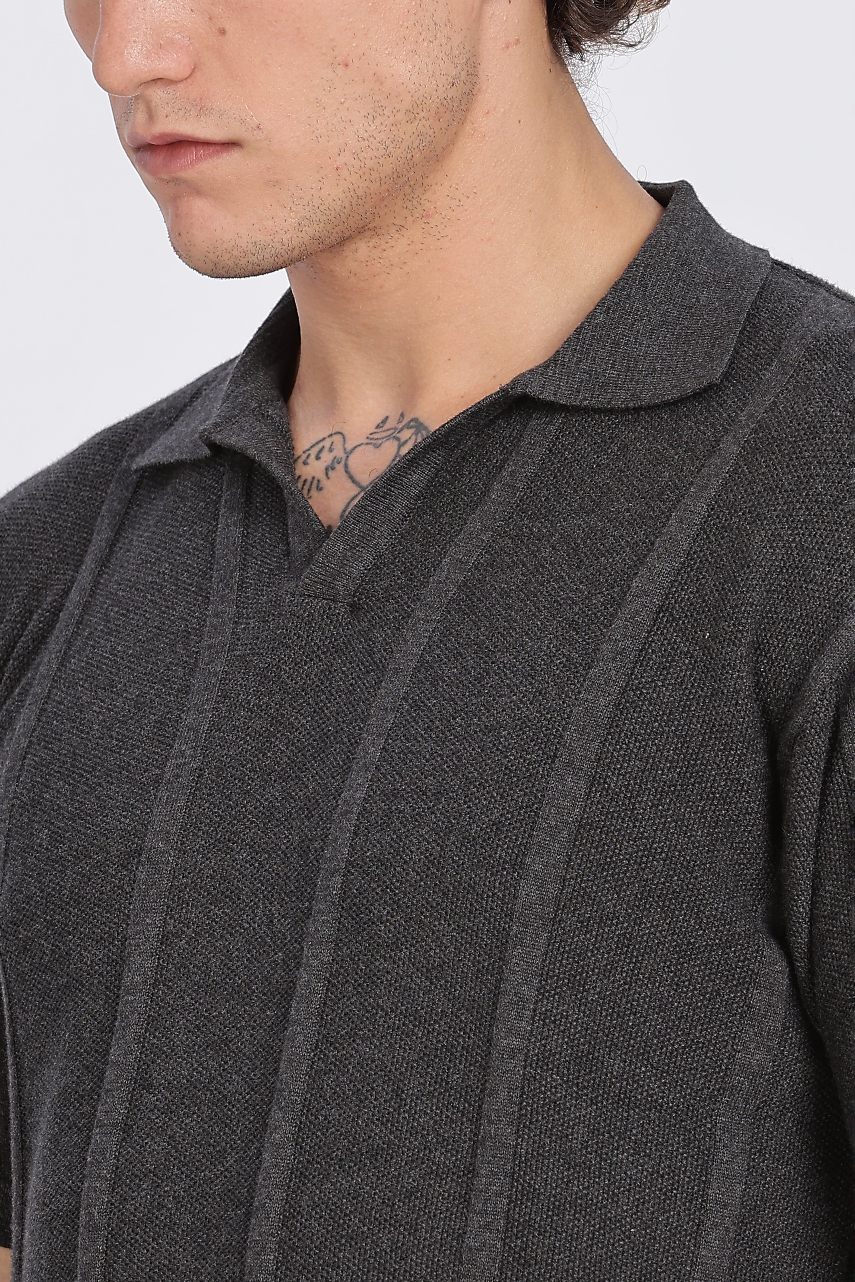 Charcoal Black Urban Ribbed Knitted Polo