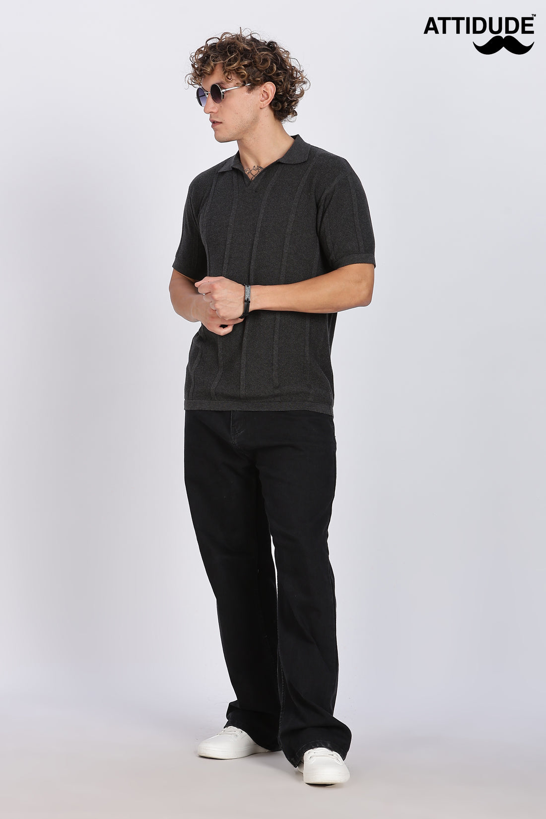 Charcoal Black Urban Ribbed knit Polo (Article B0262)