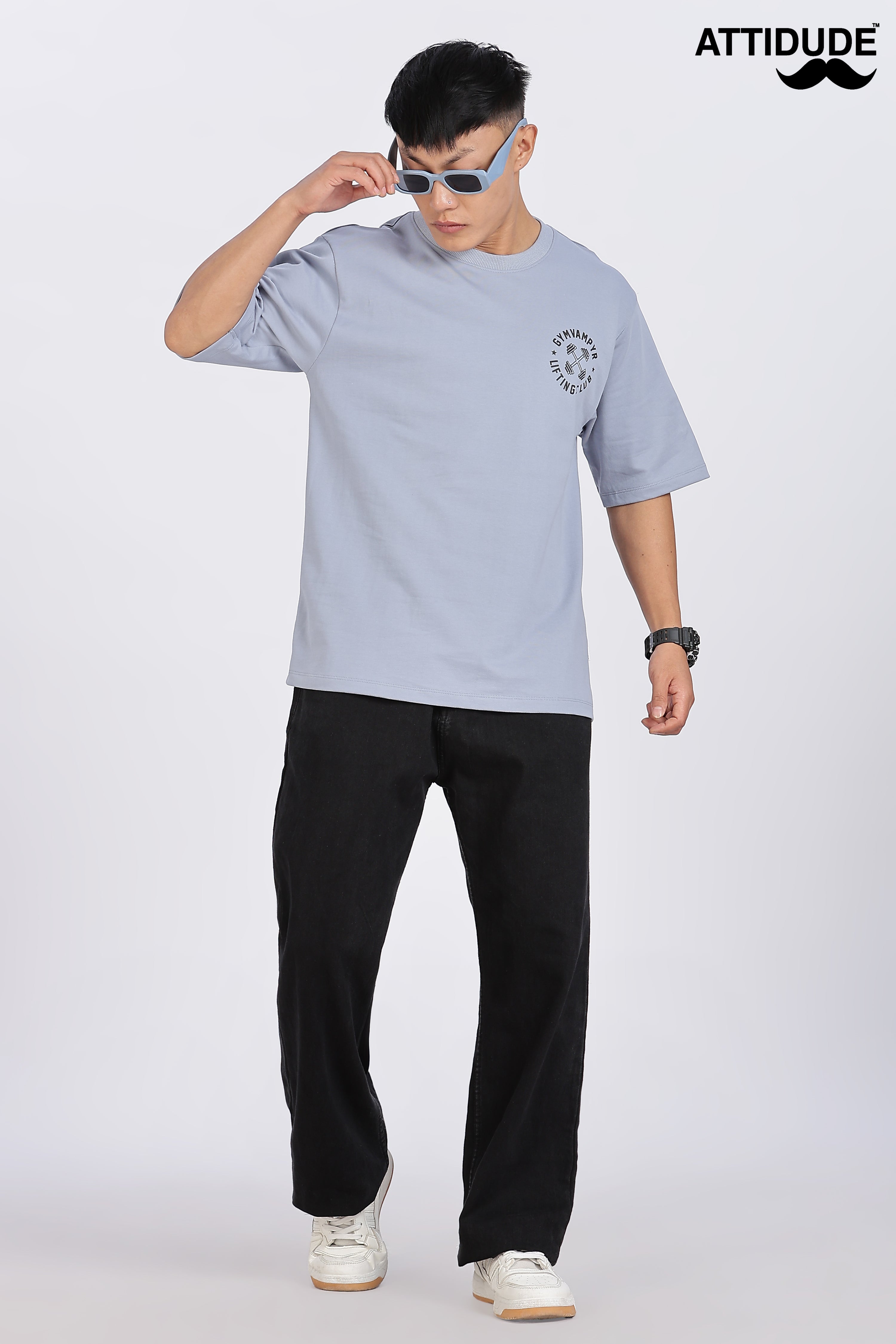 Gymvampyr Ash Blue Drop Shoulder T-Shirt