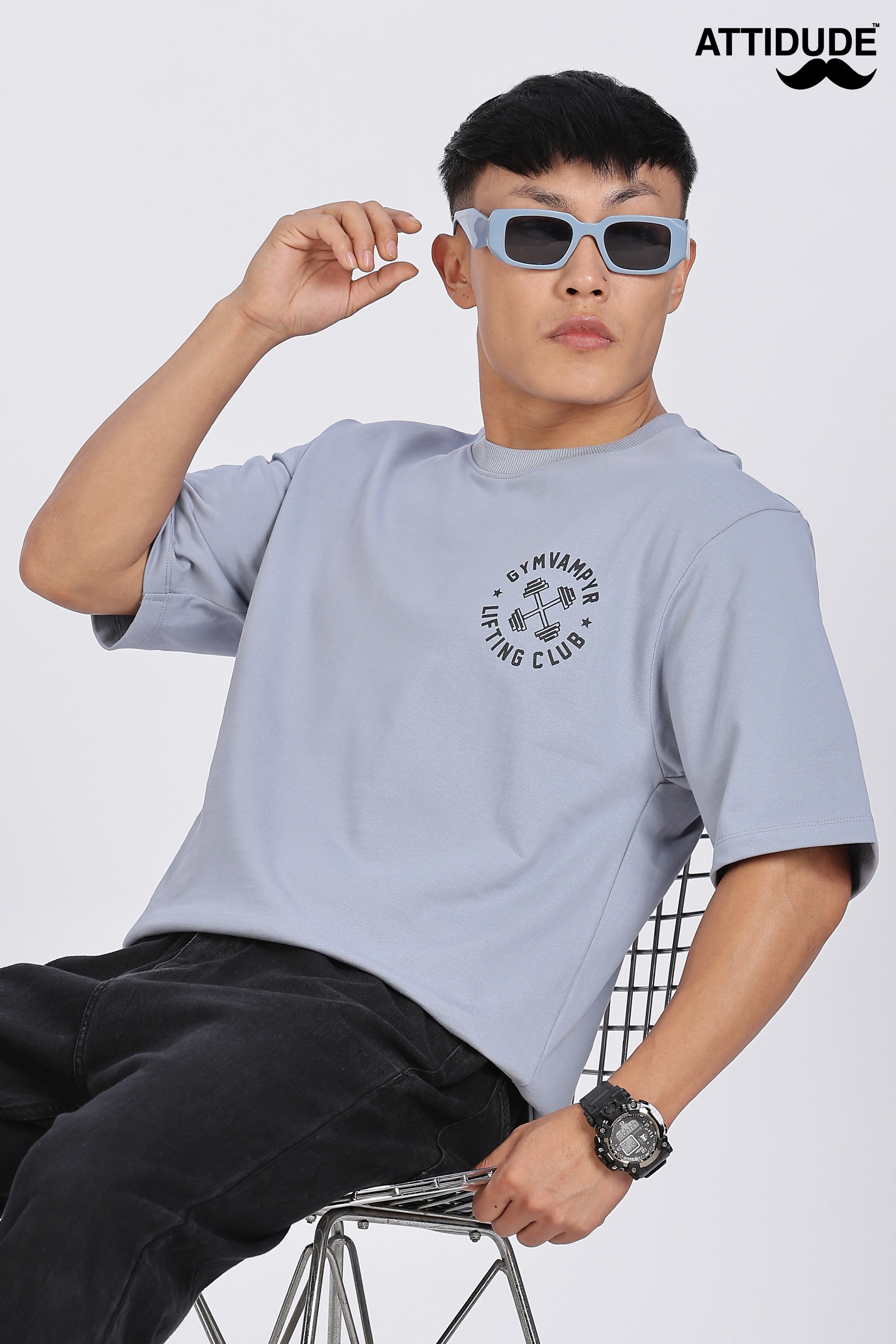 Gymvampyr Ash Blue Drop Shoulder T-Shirt