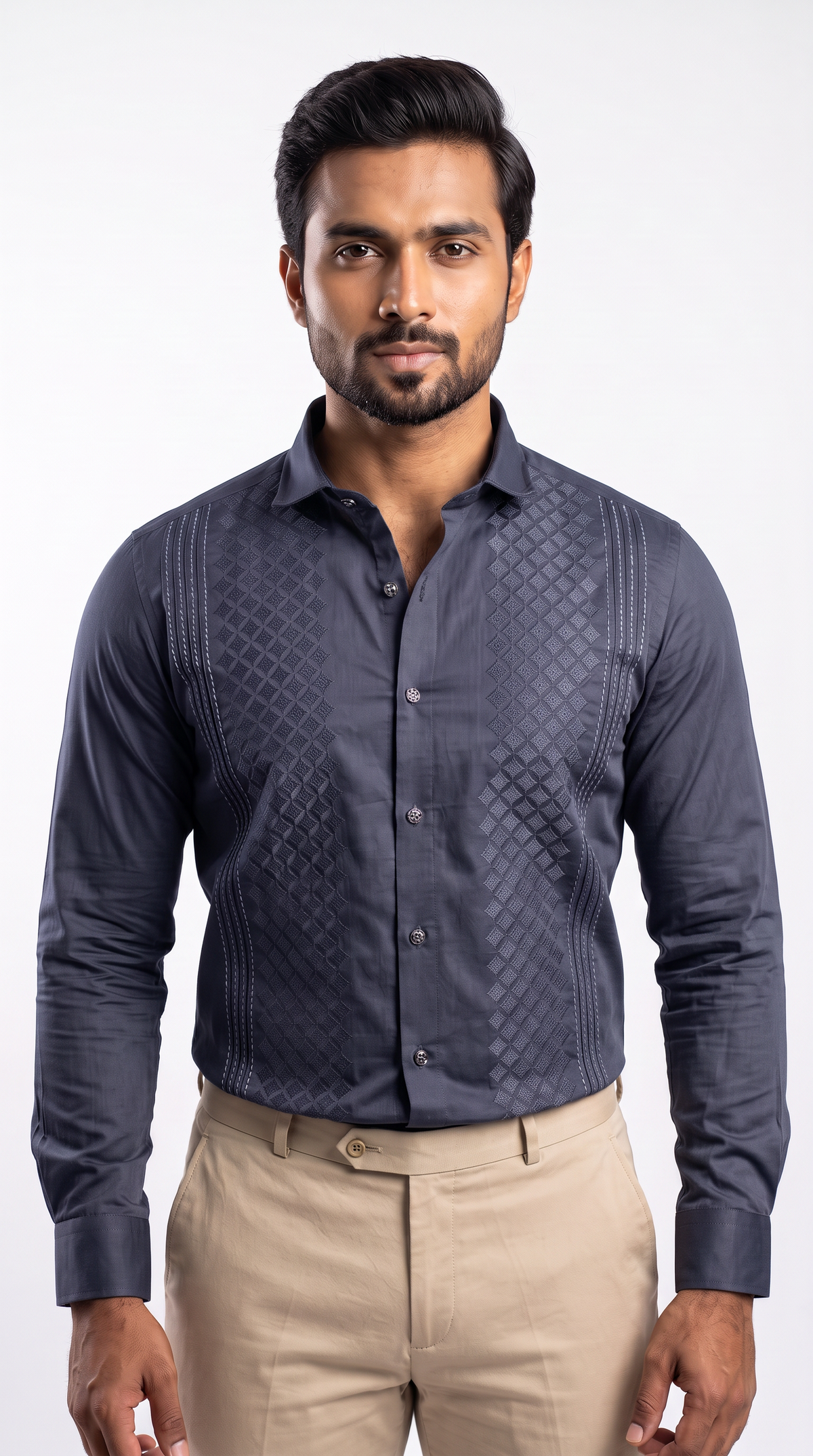 Slate Grey Noir Embroidered Full Sleeve Shirts