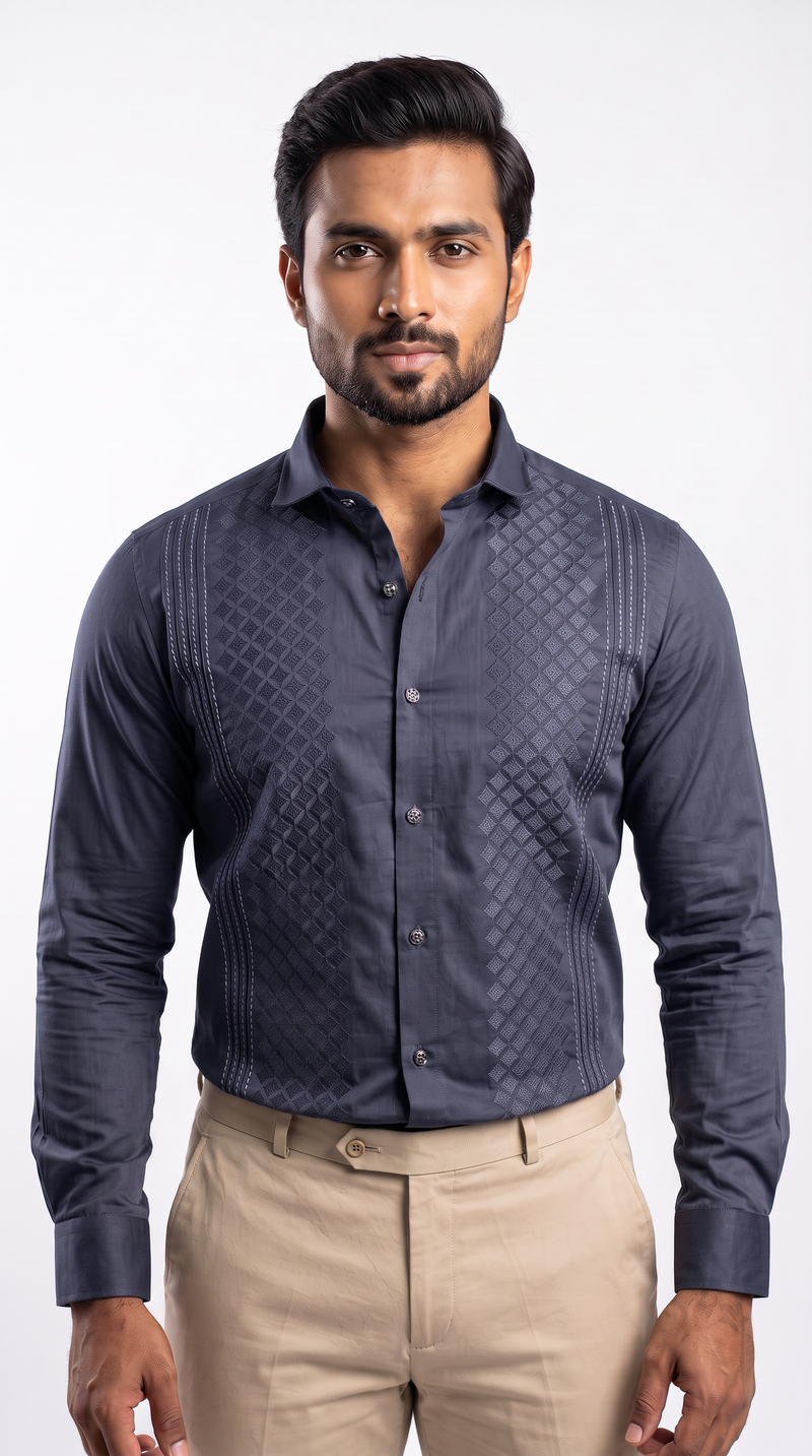 Slate Grey Noir Embroidered Full Sleeve Shirts