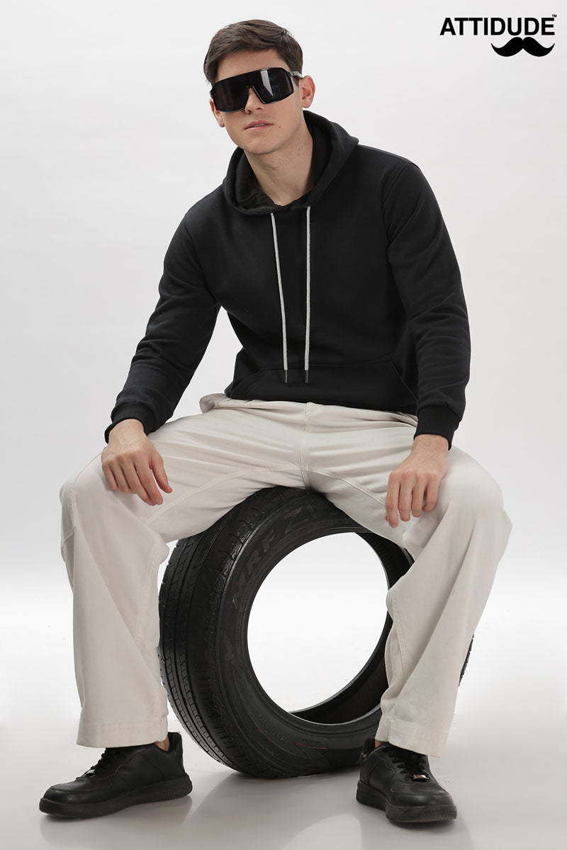 Trendy Black Pullover Hoodie