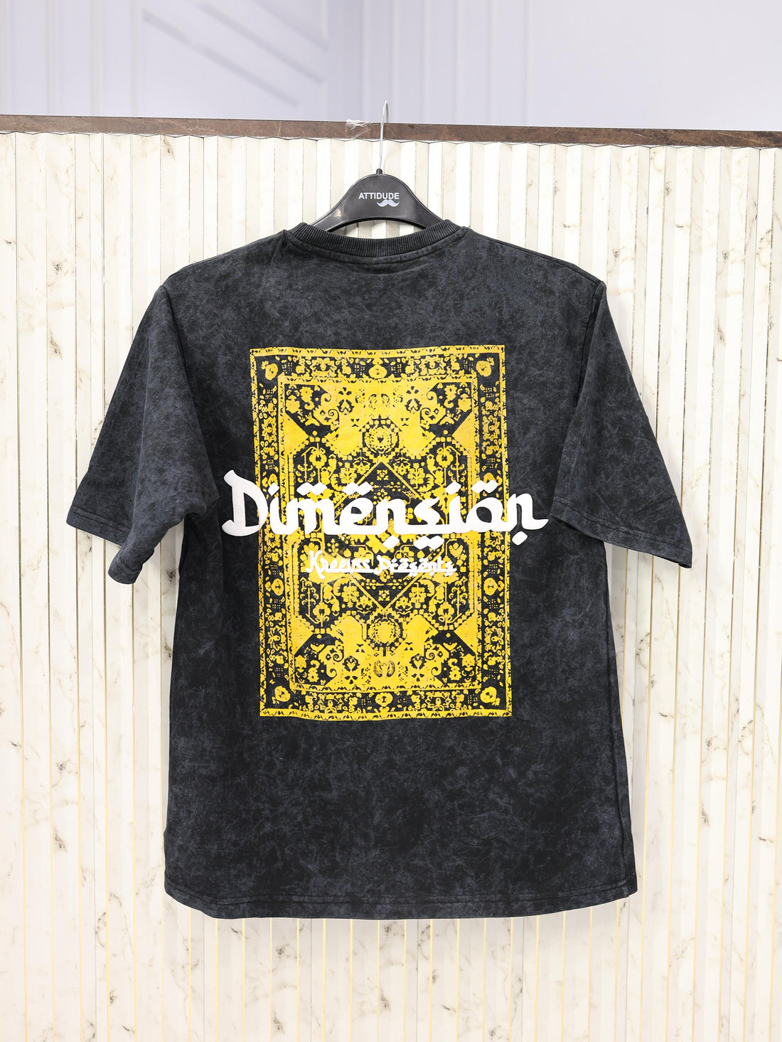 Black 3D Print Acid Wash Drop Shoulder Tees (Article B2102)