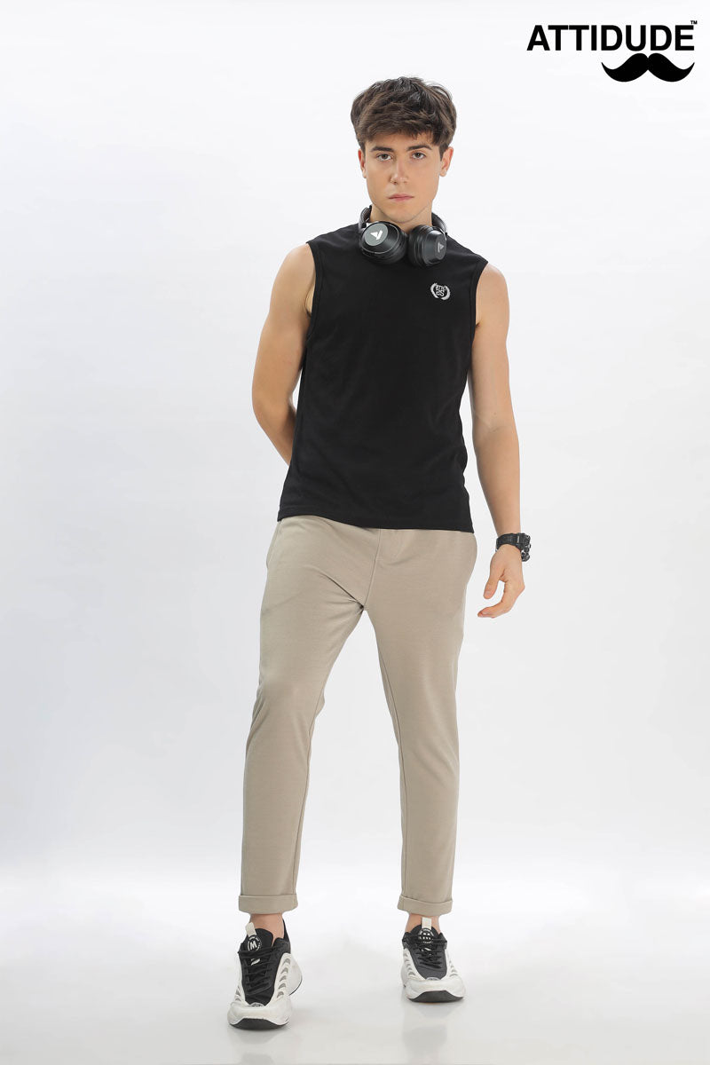 Beige Jogger Pants with Adjustable Black Drawstring