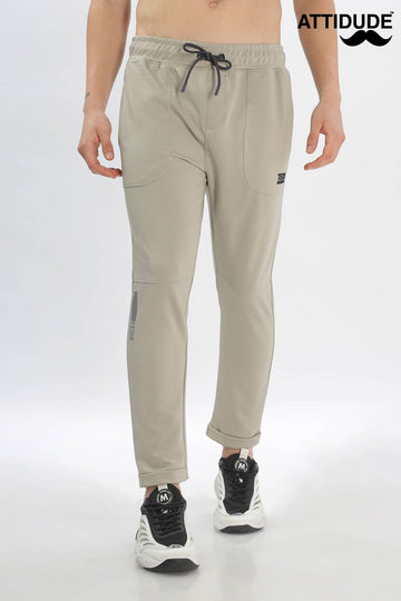 Beige Tech Jogger Pants with Elastic Drawstring Waist