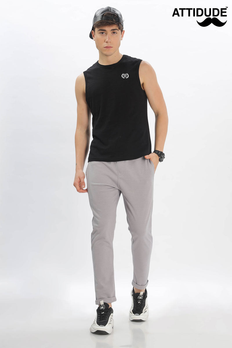 Light Grey Jogger Pants with Elastic Drawstring Waist