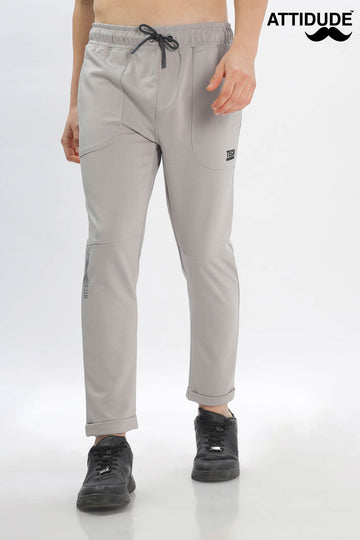 Light Grey Textured Jogger Pants with Elastic Waistband