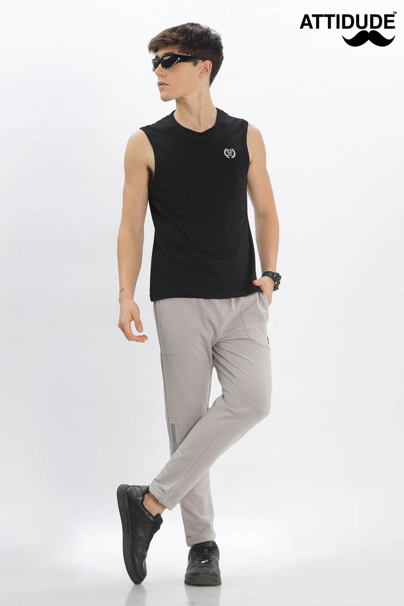 Light Grey Textured Jogger Pants with Elastic Waistband