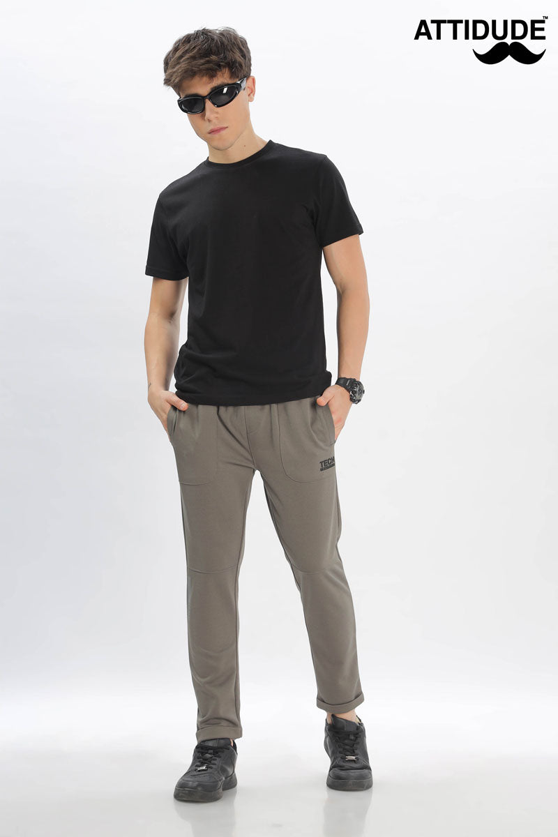 Olive Green Textured Jogger Pants with Elastic Waistband