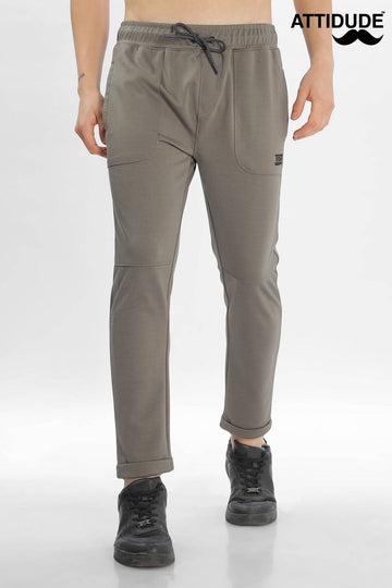 Olive Green Textured Jogger Pants with Elastic Waistband