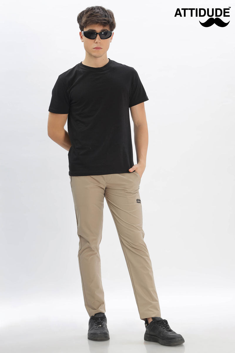 Khaki Slim-Fit Jogger Pants with Adjustable Drawstring Waist