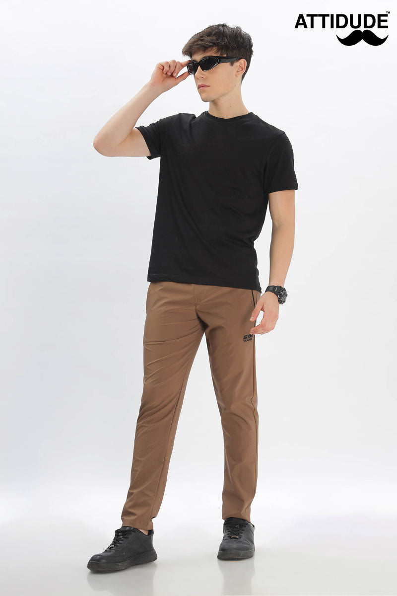 Brown Gym Branded Jogger Pants with Elastic Drawstring Waist
