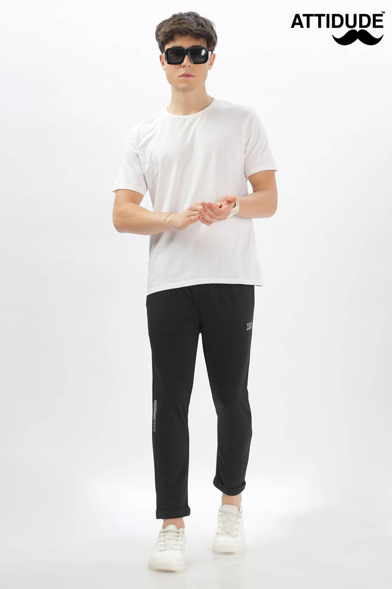 Black Tech Jogger Pants with Elastic Drawstring Waist