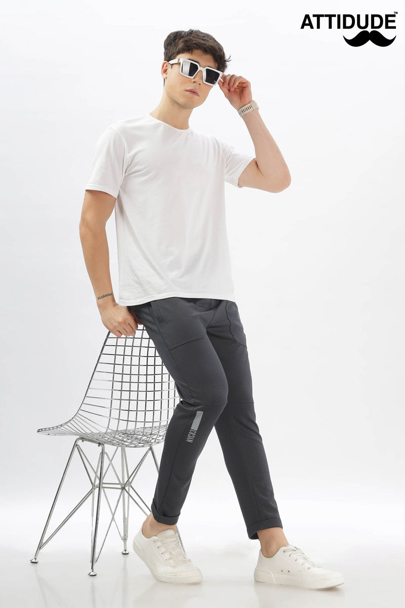 Charcoal Grey Tech Jogger Pants with Elastic Drawstring Waist