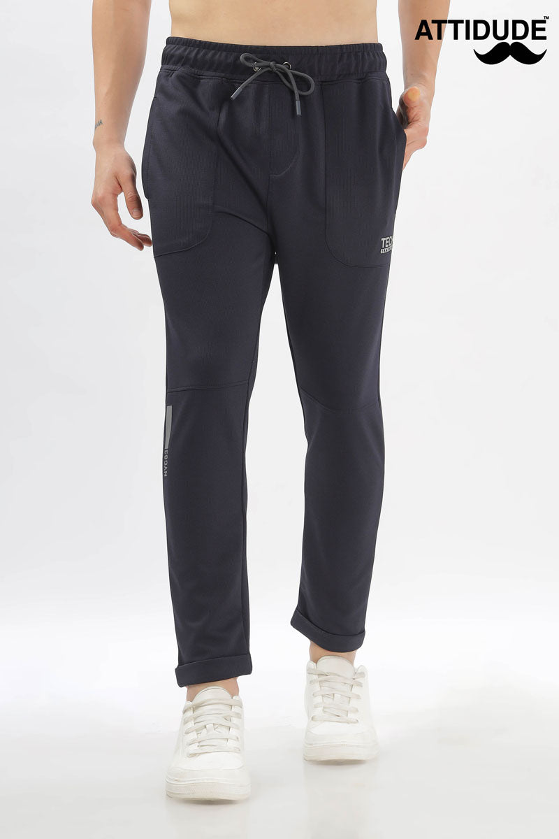 Navy Blue Tech Jogger Pants with Elastic Drawstring Waist