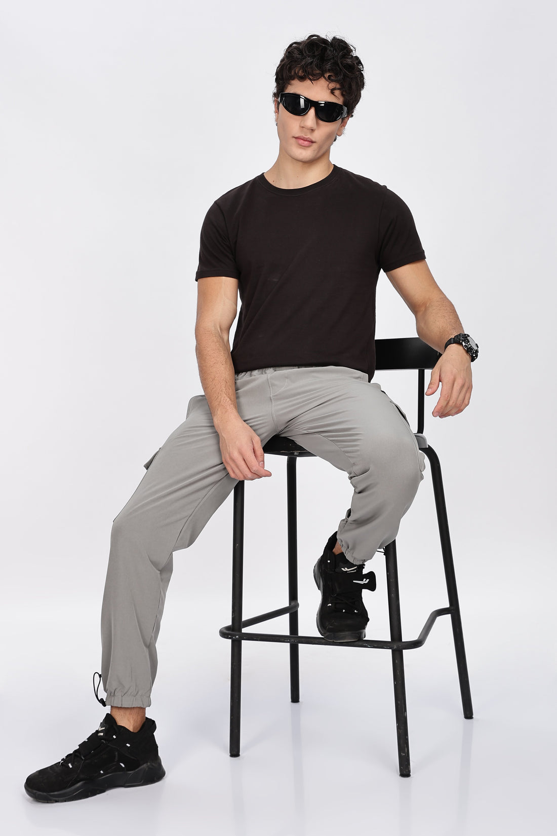 Ash Gray Relaxed Fit Cargo Joggers with Adjustable Drawstring
