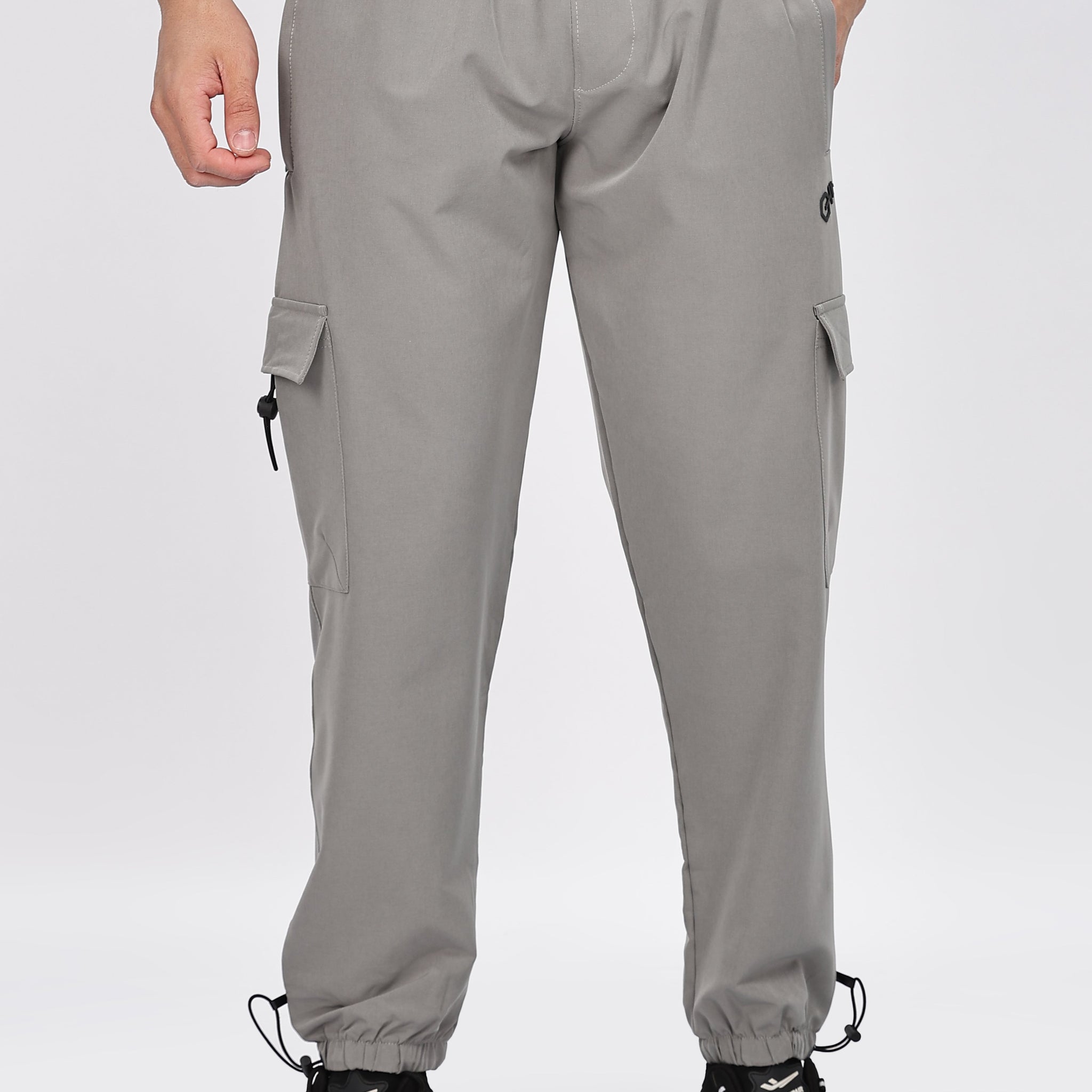 Ash Gray Relaxed Fit Cargo Joggers with Adjustable Drawstring