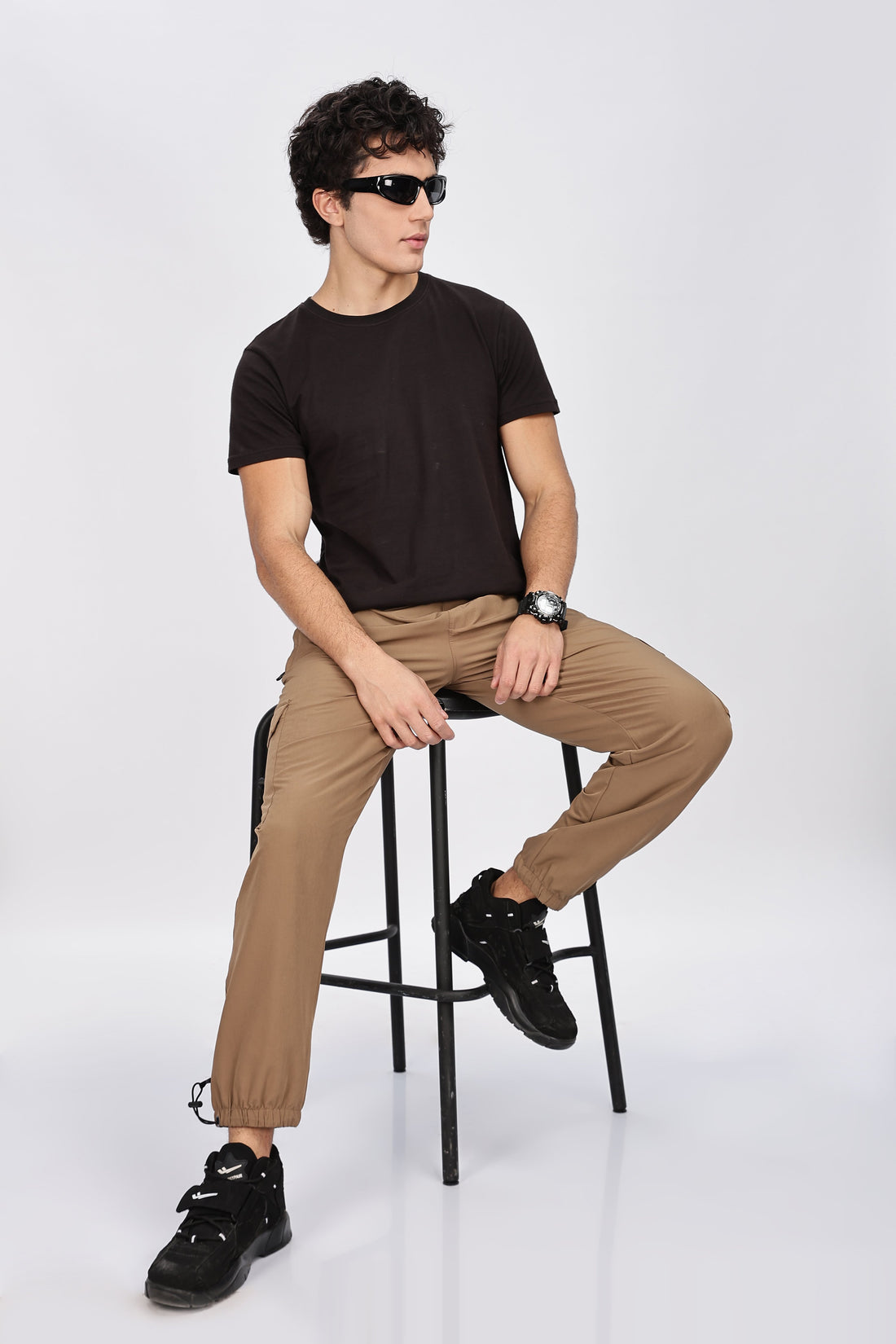 Brown Cargo Jogger Pants with Drawstring