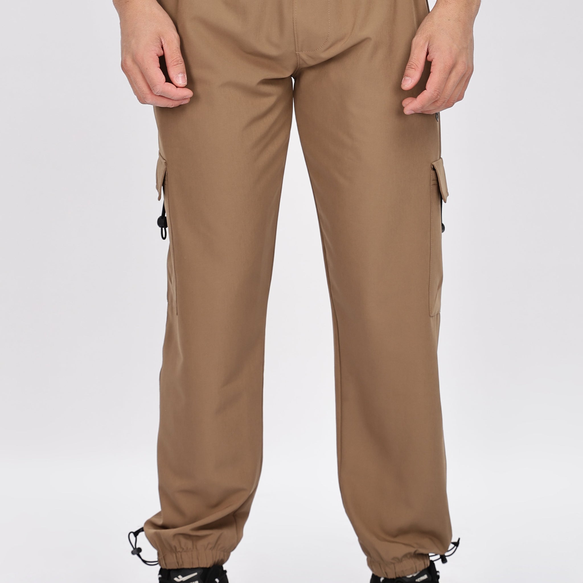 Brown Cargo Jogger Pants with Drawstring