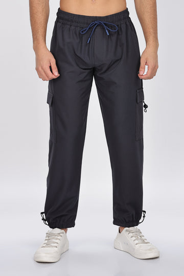 Magenta Black Cargo Jogger Pants with Elastic Cuffs