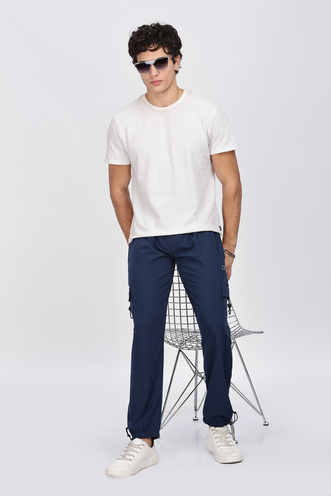 Classic Navy Blue Cargo Jogger Pants with Adjustable Drawstring