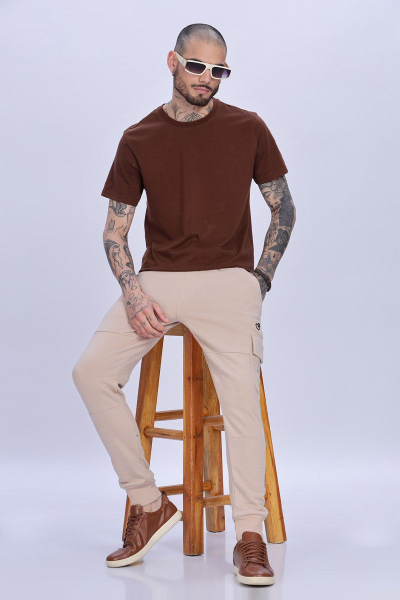 Contemporary Light Beige Drawstring Joggers