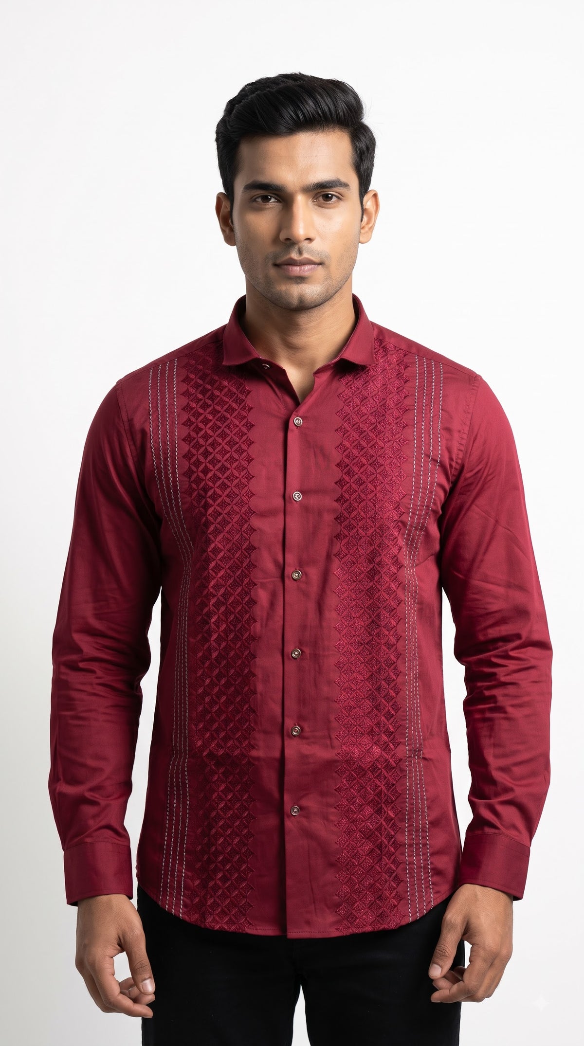 Wine Maroon Noir Embroidered Full Sleeve Shirts