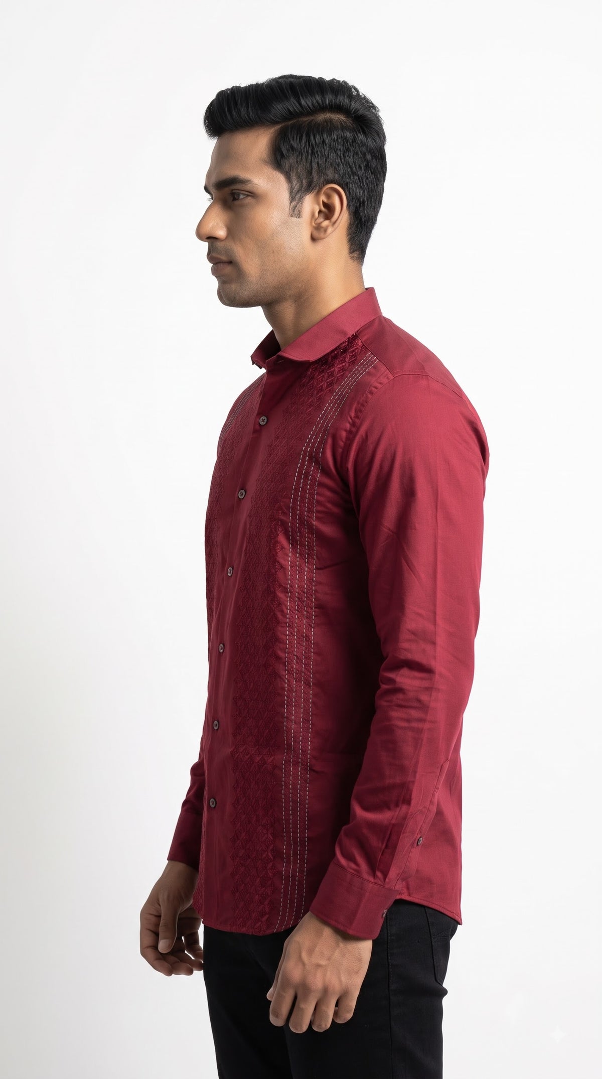 Wine Maroon Noir Embroidered Full Sleeve Shirts