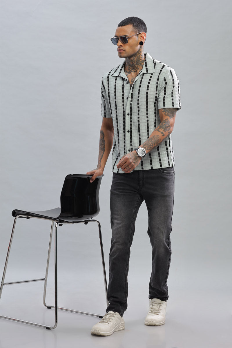 slate black textured vertical striped shirt