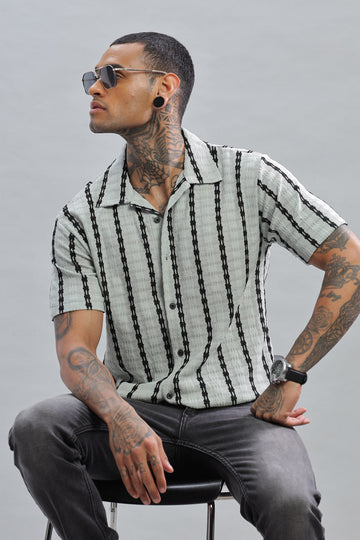 slate black textured vertical striped shirt