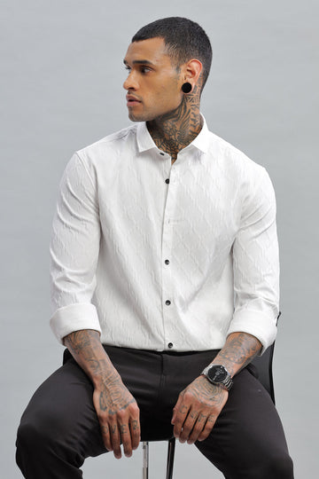 white textured long sleeve shirt