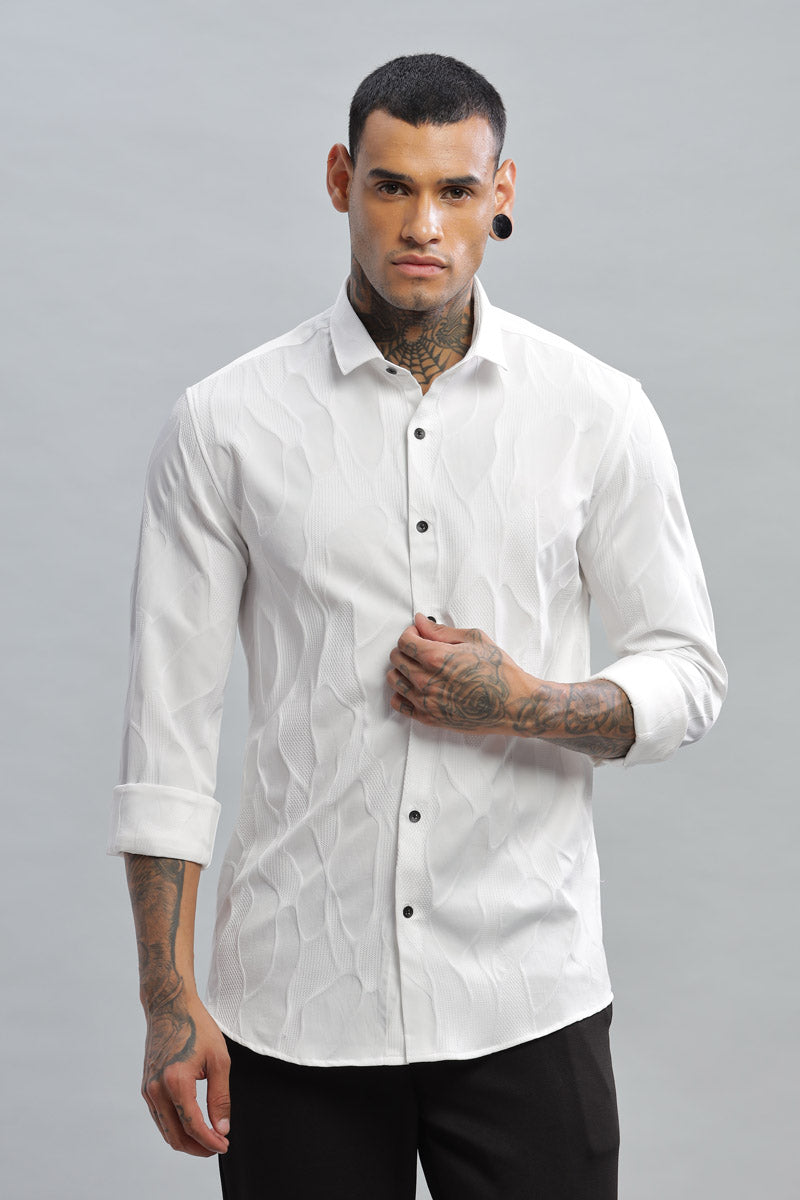 white wave Textured long sleeve shirt