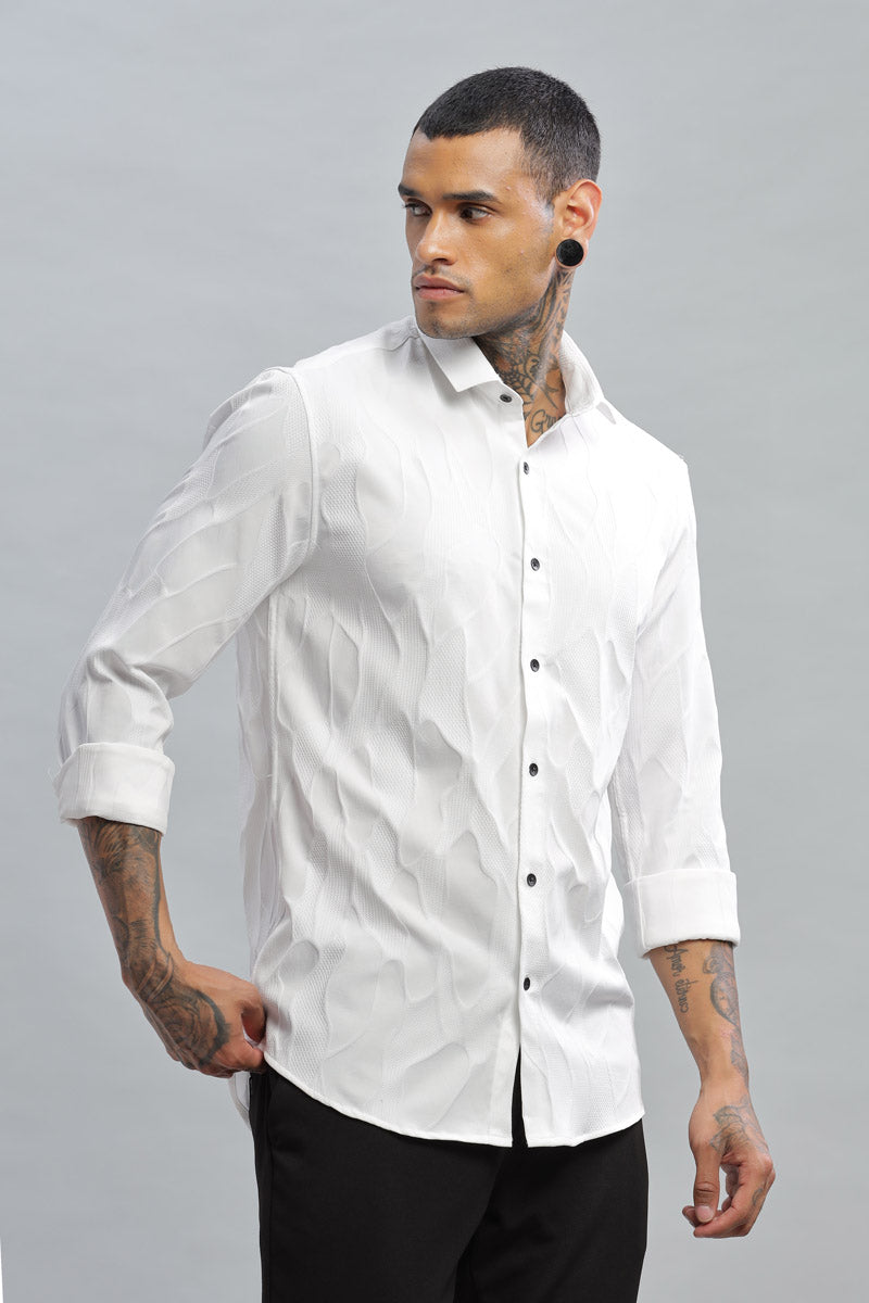 white wave Textured long sleeve shirt