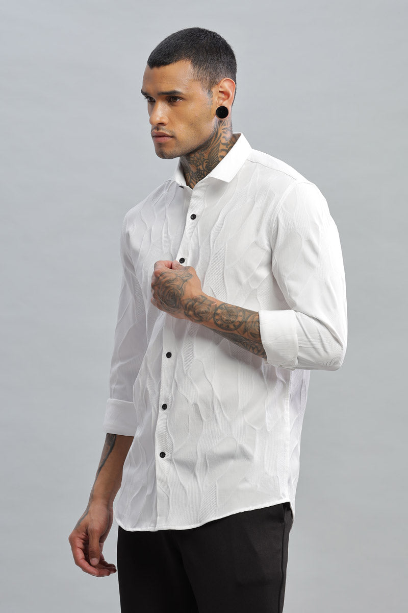 white wave Textured long sleeve shirt
