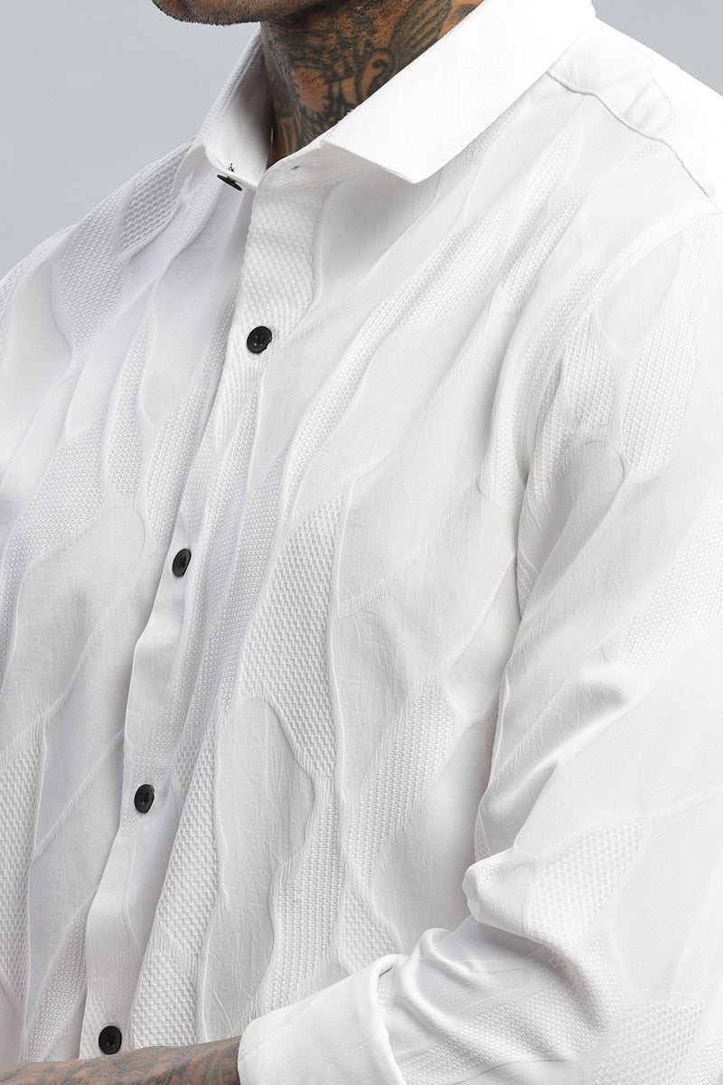 white wave Textured long sleeve shirt