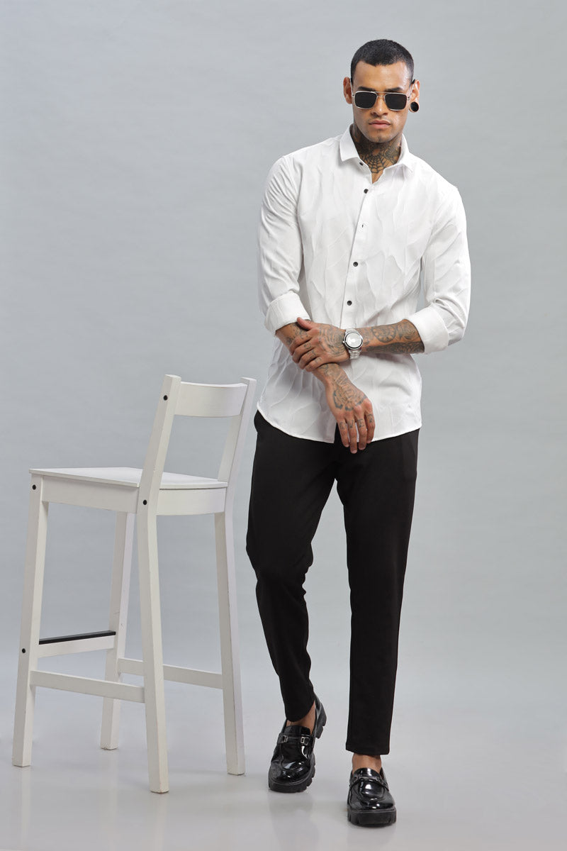 white wave textured long sleeve shirt