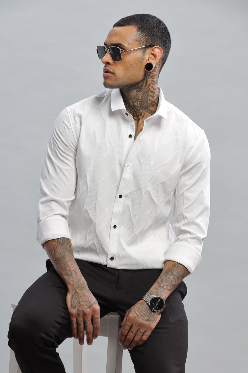 white wave textured long sleeve shirt