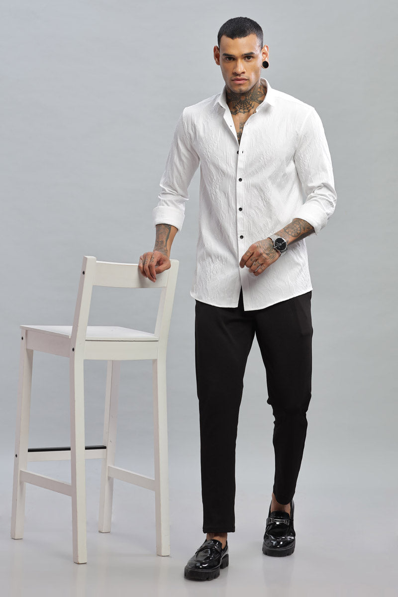 white embossed textured long sleeve shirt