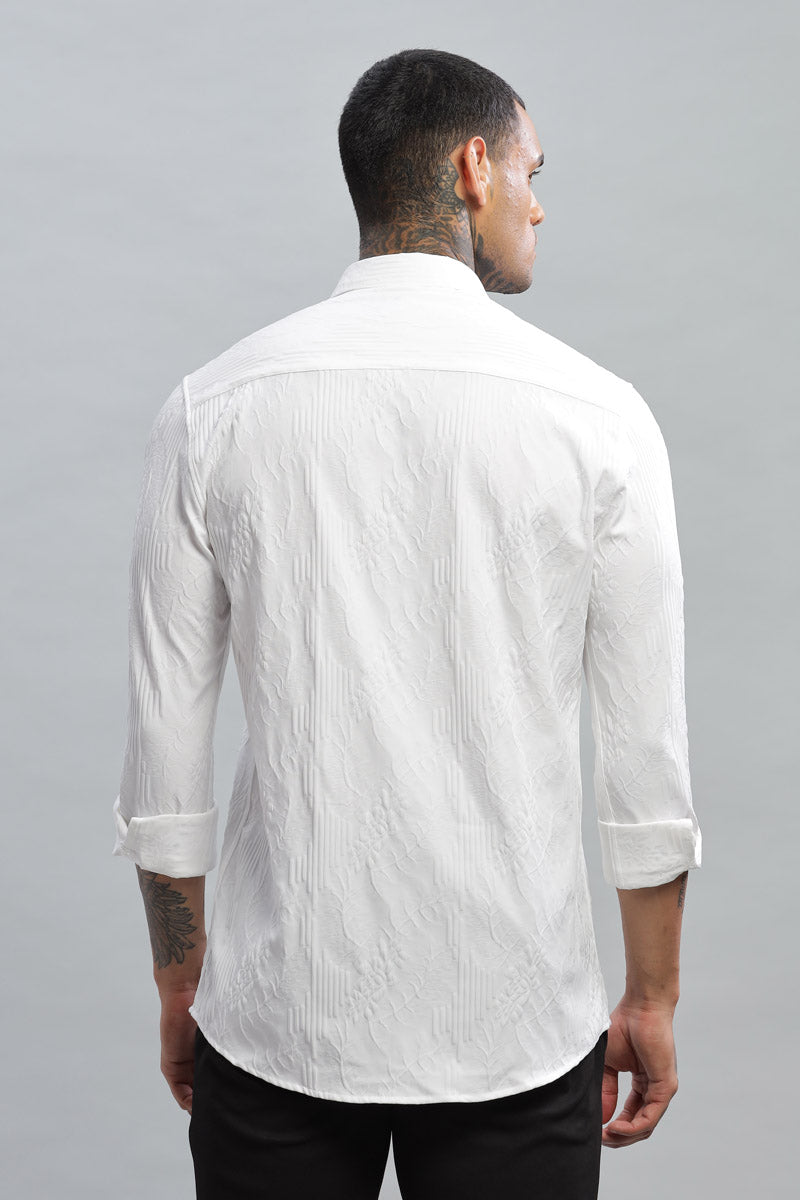 white embossed Textured long sleeve shirt