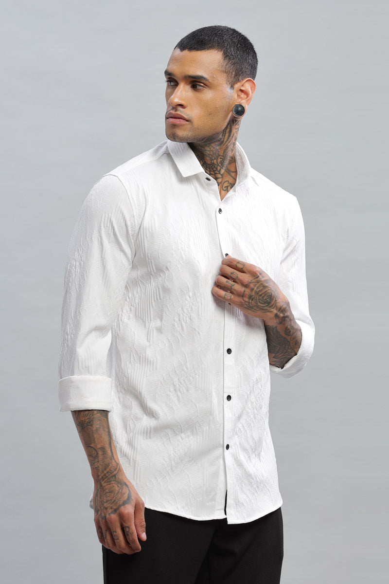 white embossed Textured long sleeve shirt