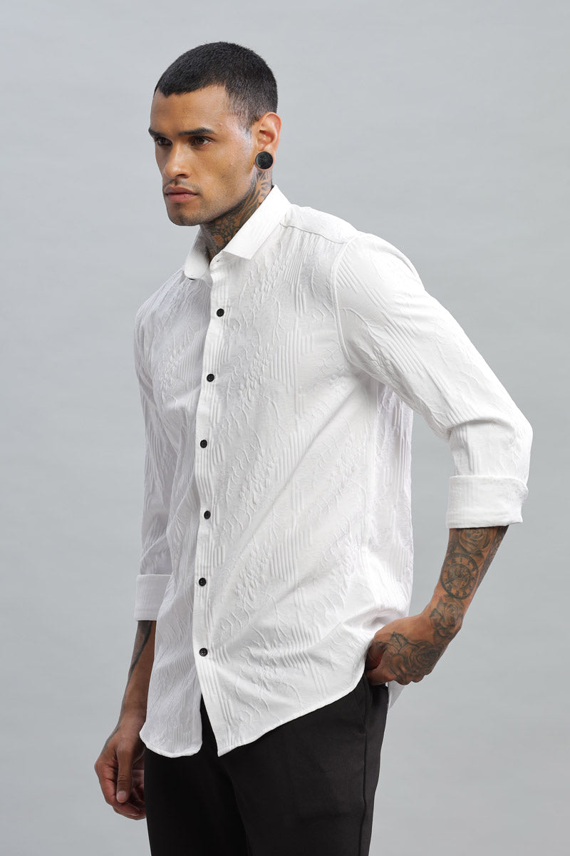 white embossed Textured long sleeve shirt