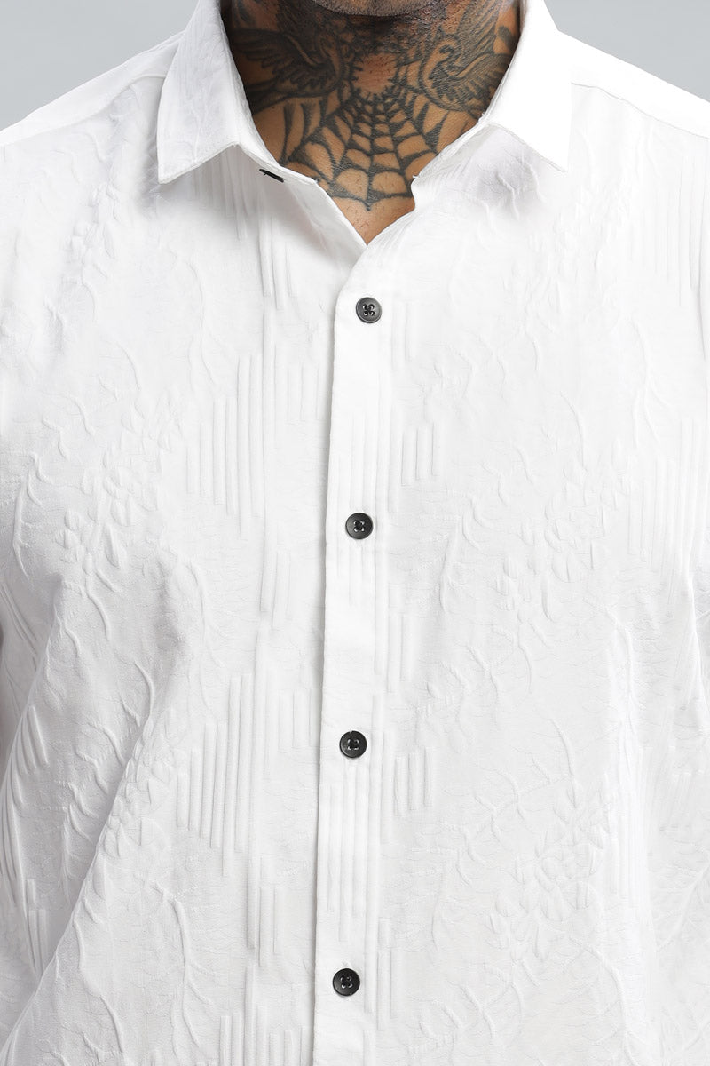 white embossed Textured long sleeve shirt