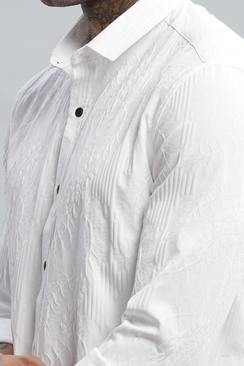 white embossed Textured long sleeve shirt