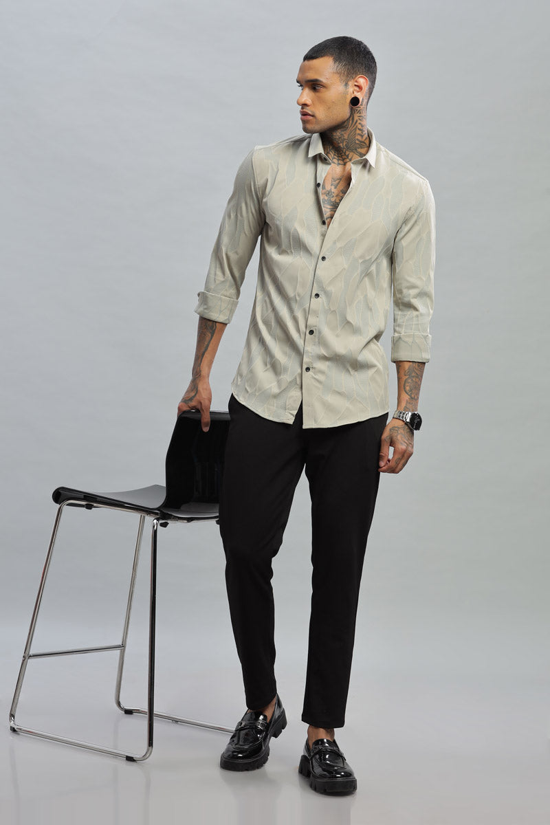 beige wave textured long sleeve shirt