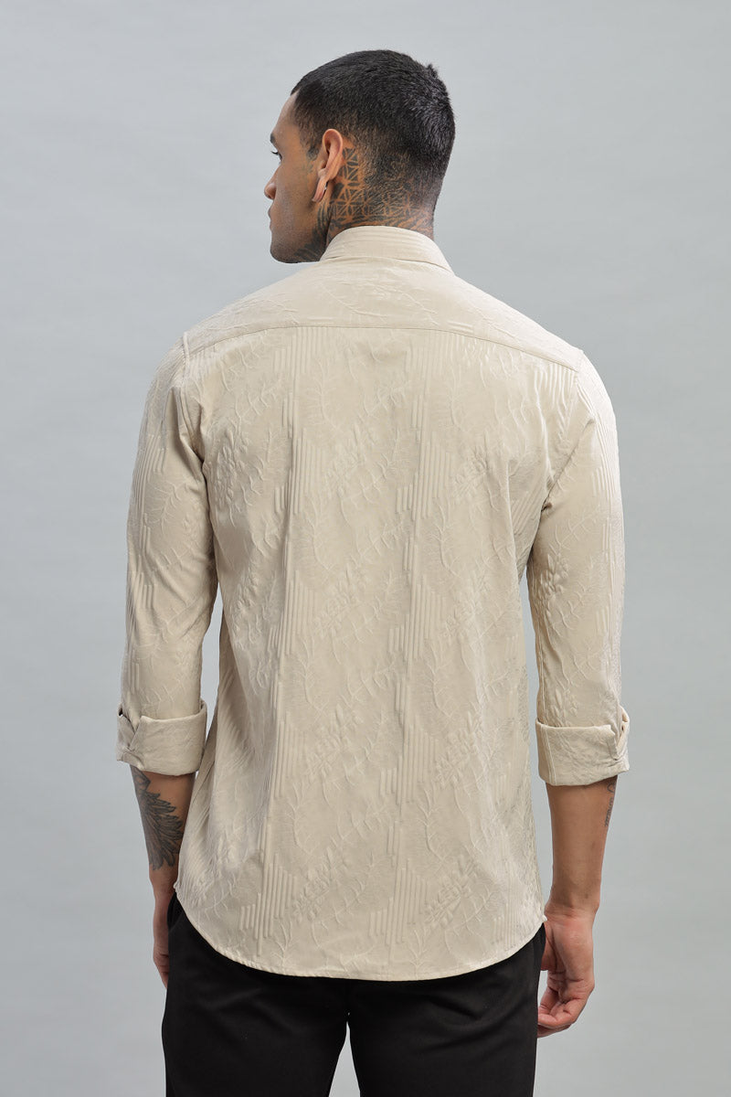Beige Embossed Textured Long Sleeve Shirt