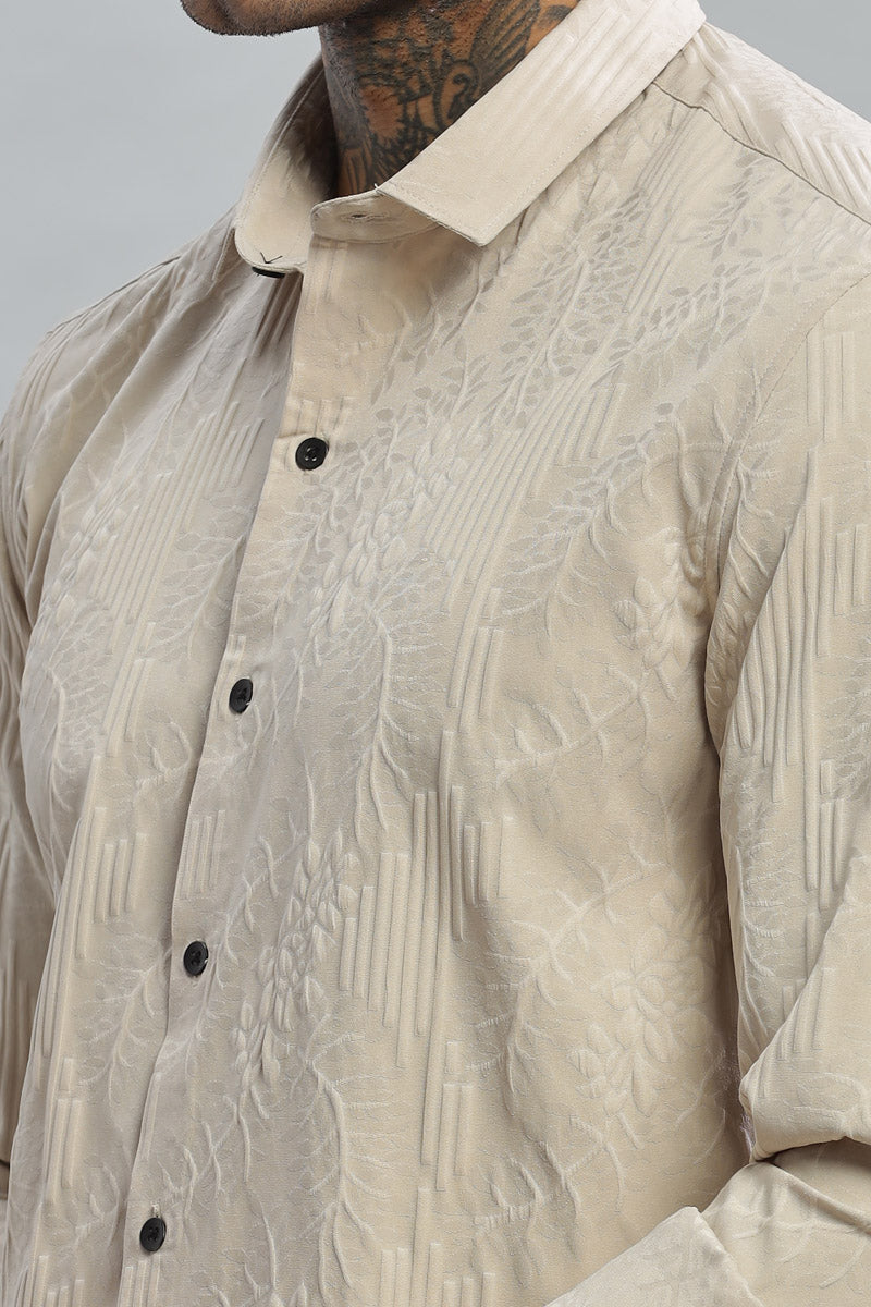 Beige Embossed Textured Long Sleeve Shirt