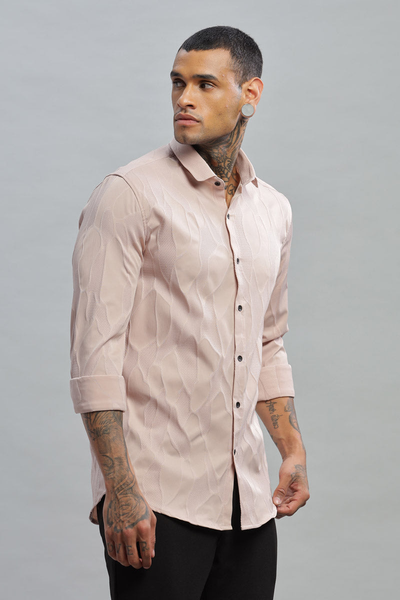blush pink wave Textured long sleeve shirt