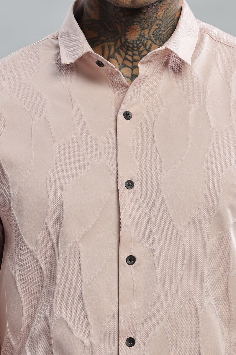 blush pink wave Textured long sleeve shirt
