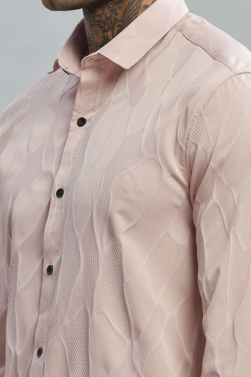 blush pink wave Textured long sleeve shirt